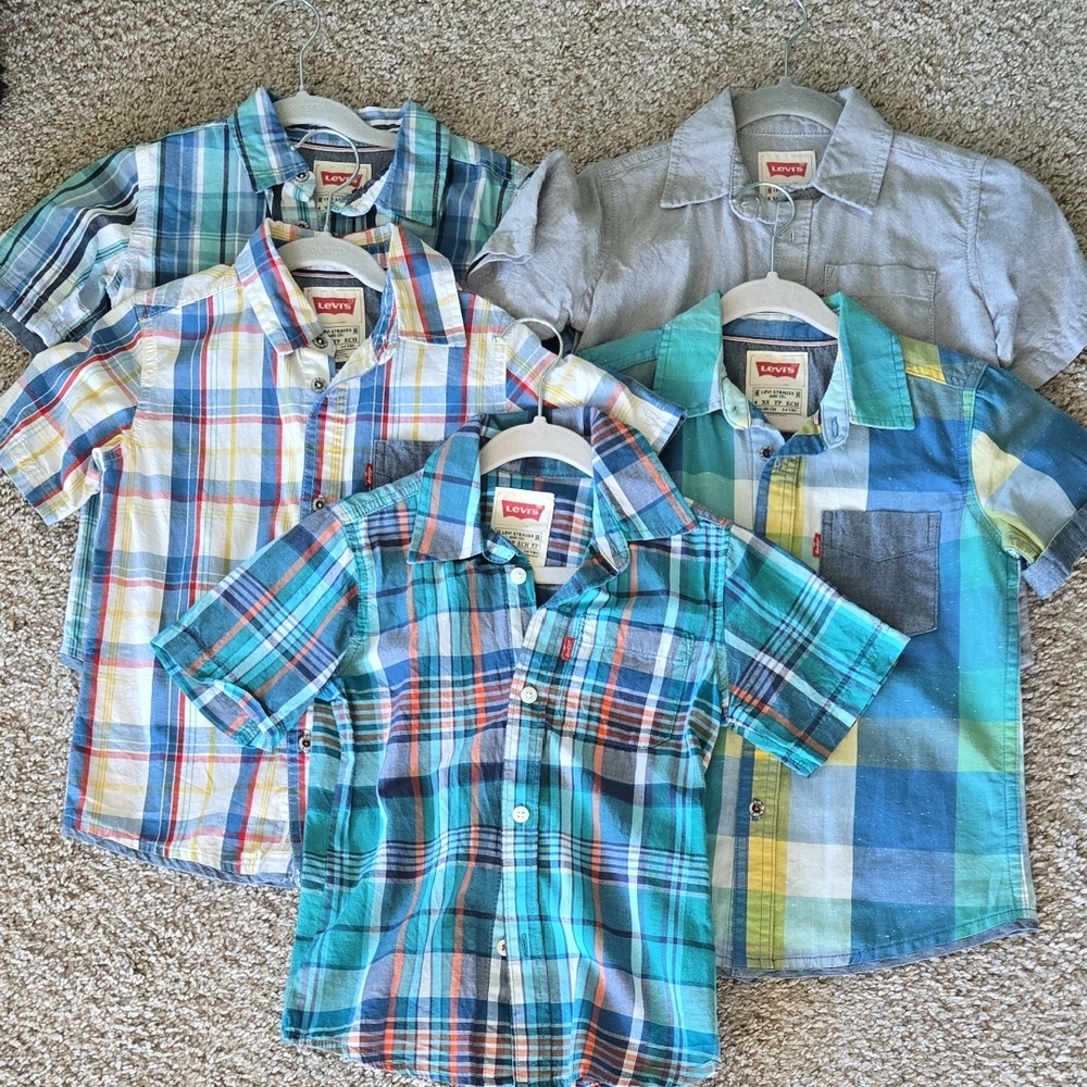 Levi's Kids Plaid and Solid Button Down Shirts - Blue, Green, Gray